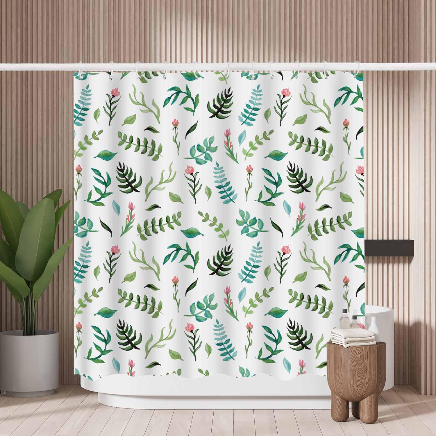 Woutay Floral Shower Curtain – Mold Resistant Waterproof Fabric with Hooks