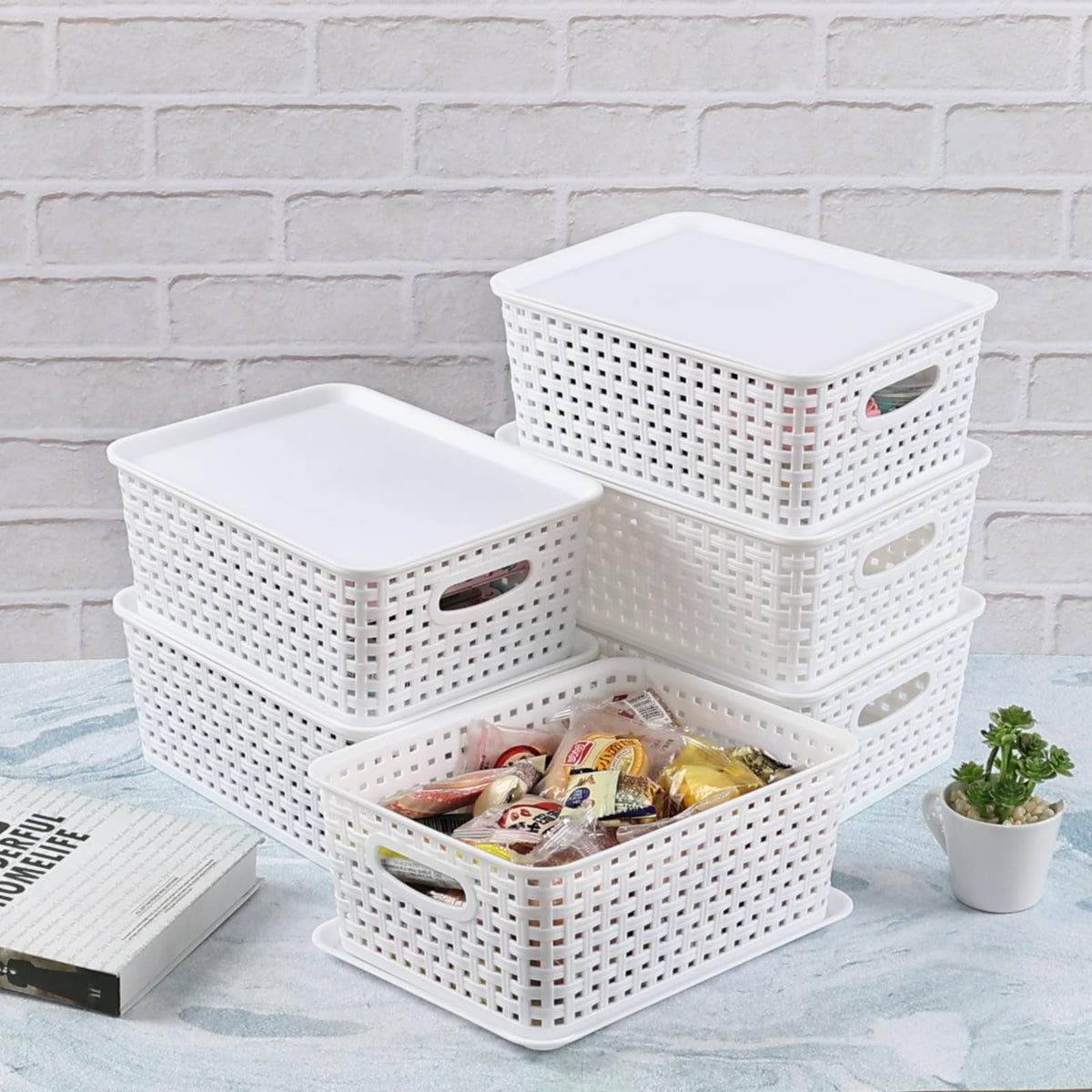 Obstnny Lidded Storage Basket Set of 6, Small Kitchen Cupboard Baskets - image 4