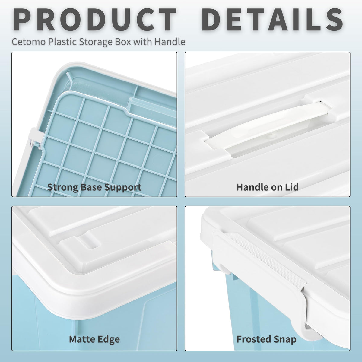 Cetomo 35L*4 Storage Boxes, Carry Plastic Storage Box with Lids, Organizing Container with Handle and Secure Latching Buckles, Stackable, Nestable