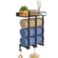 Ovicar Wall Mounted Towel Rack with Shelf – Metal Bathroom Organizer, Black