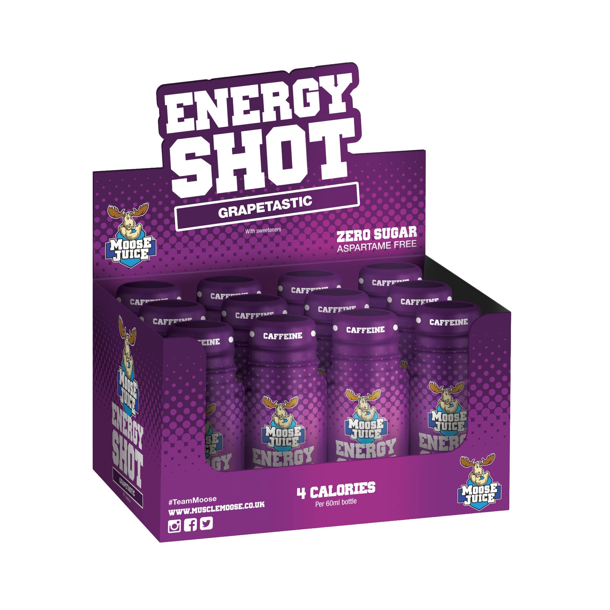Muscle Moose Juice Energy Shots – Grapetastic BCAA & Caffeine, 12 x 60ml