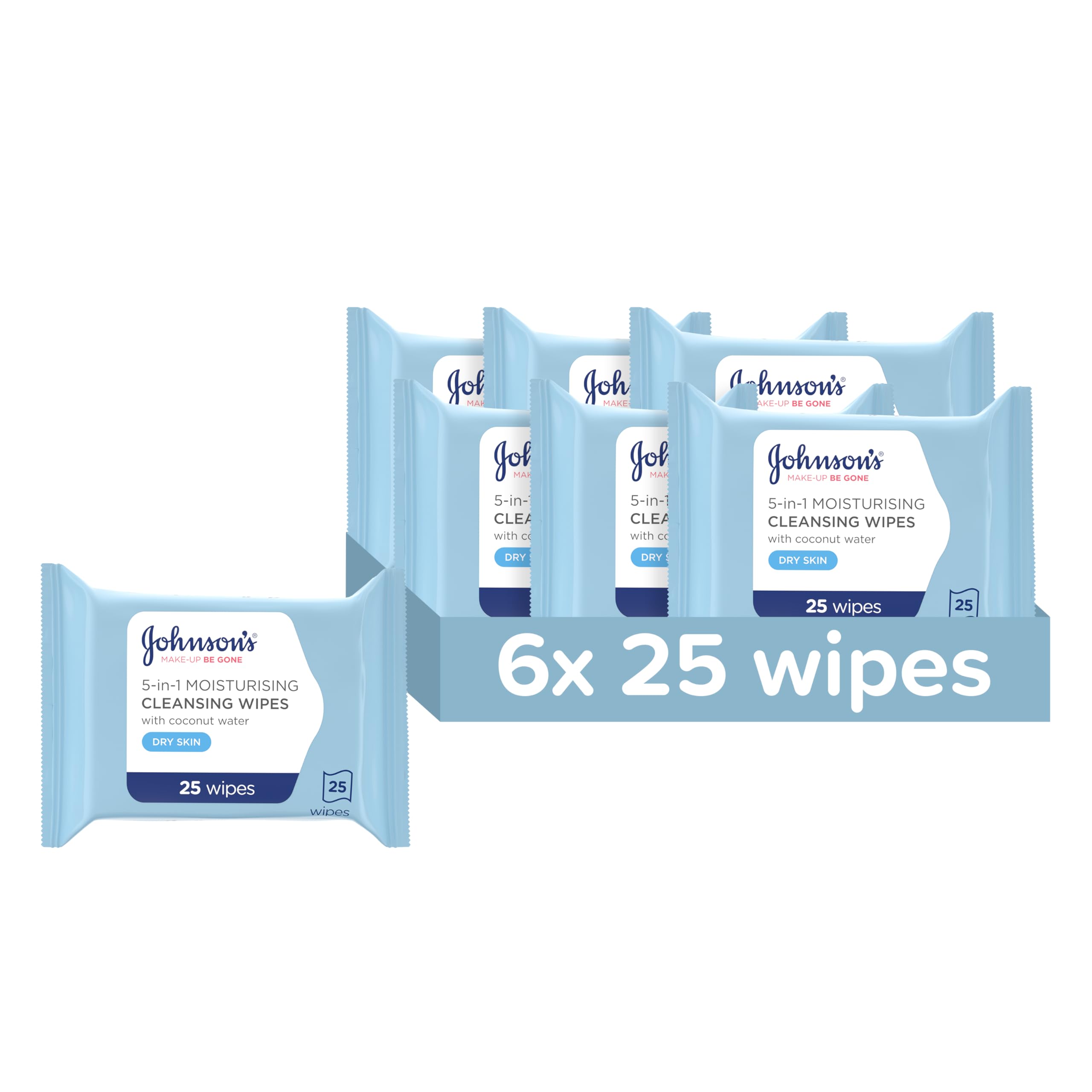 Johnson's Moisturising Makeup Remover Wipes for Dry Skin - 6 x 25 Pack