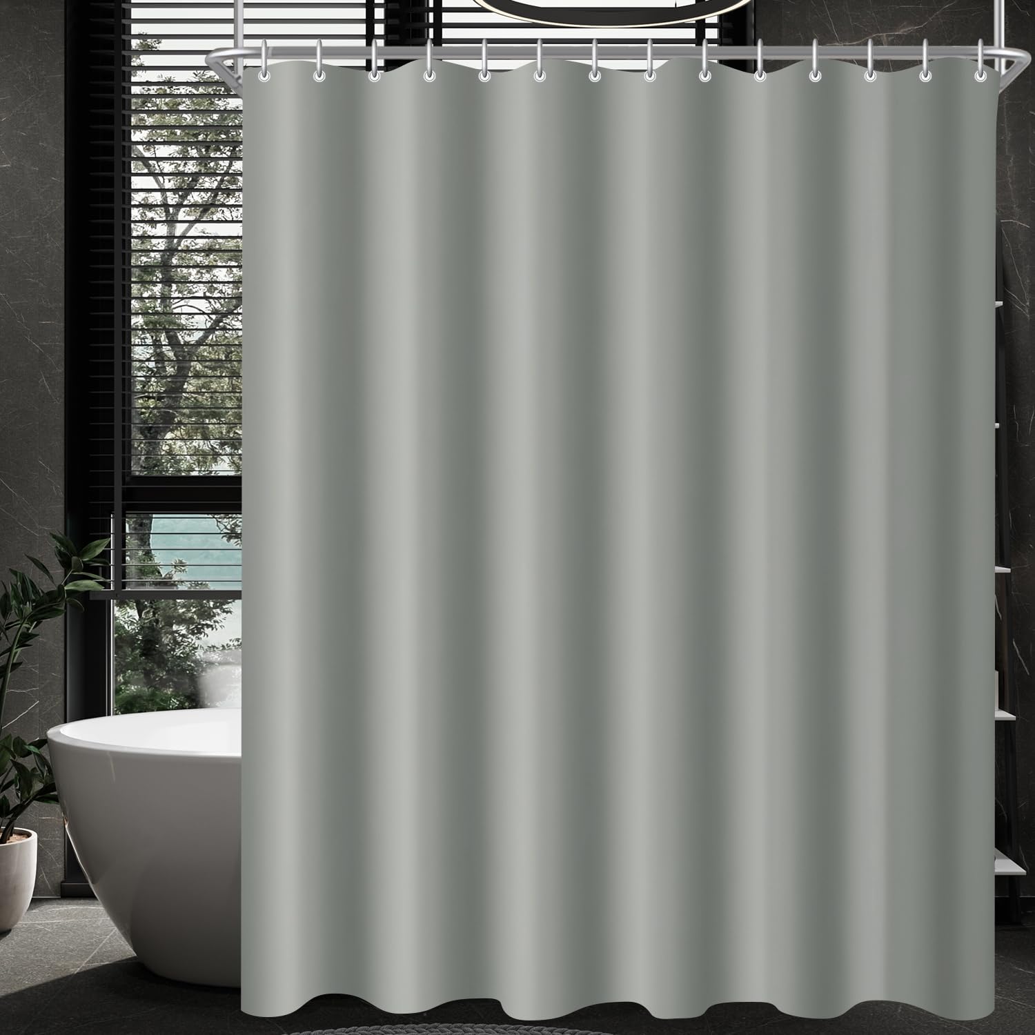 Lerores Grey Shower Curtain – Anti-Mould Weighted Hem Polyester Fabric
