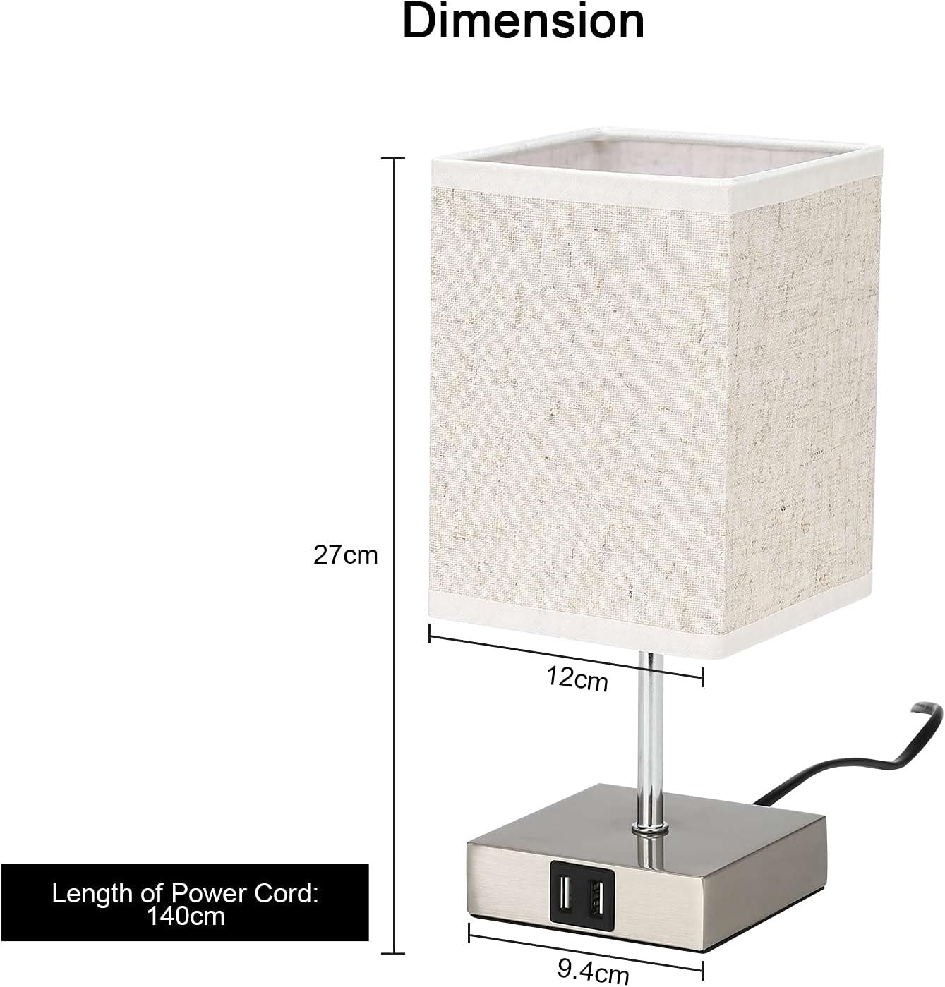 Lightess Touch Bedside Lamps - 3-Way Dimmable with Dual USB Ports, 2-Pack