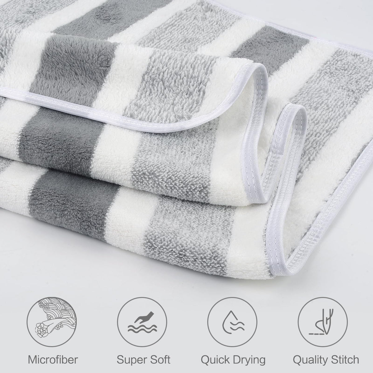 VIVOTE Bathroom Hand Towels Microfibre Hand Towel with Hanging Loop Grey