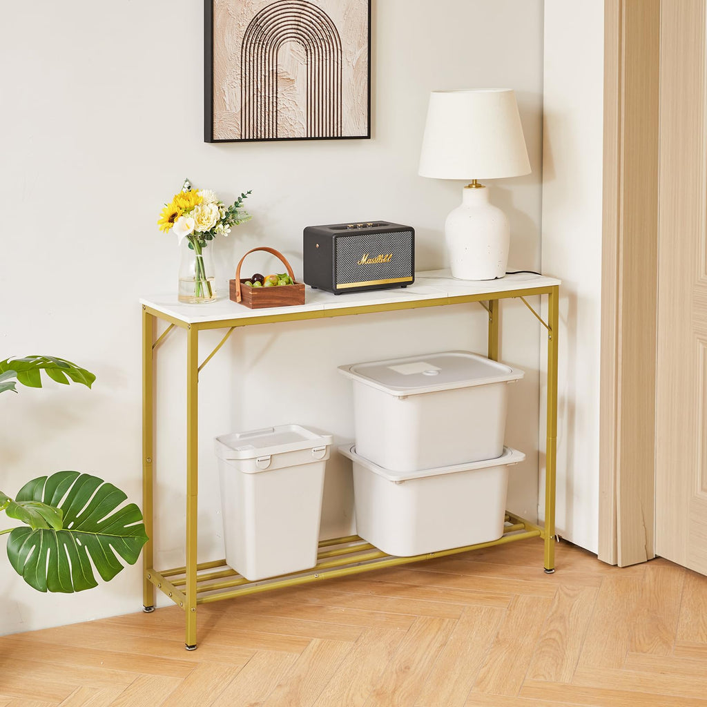 YMYNY Slim Console Table – Industrial Metal Frame Sofa Table for Entryway