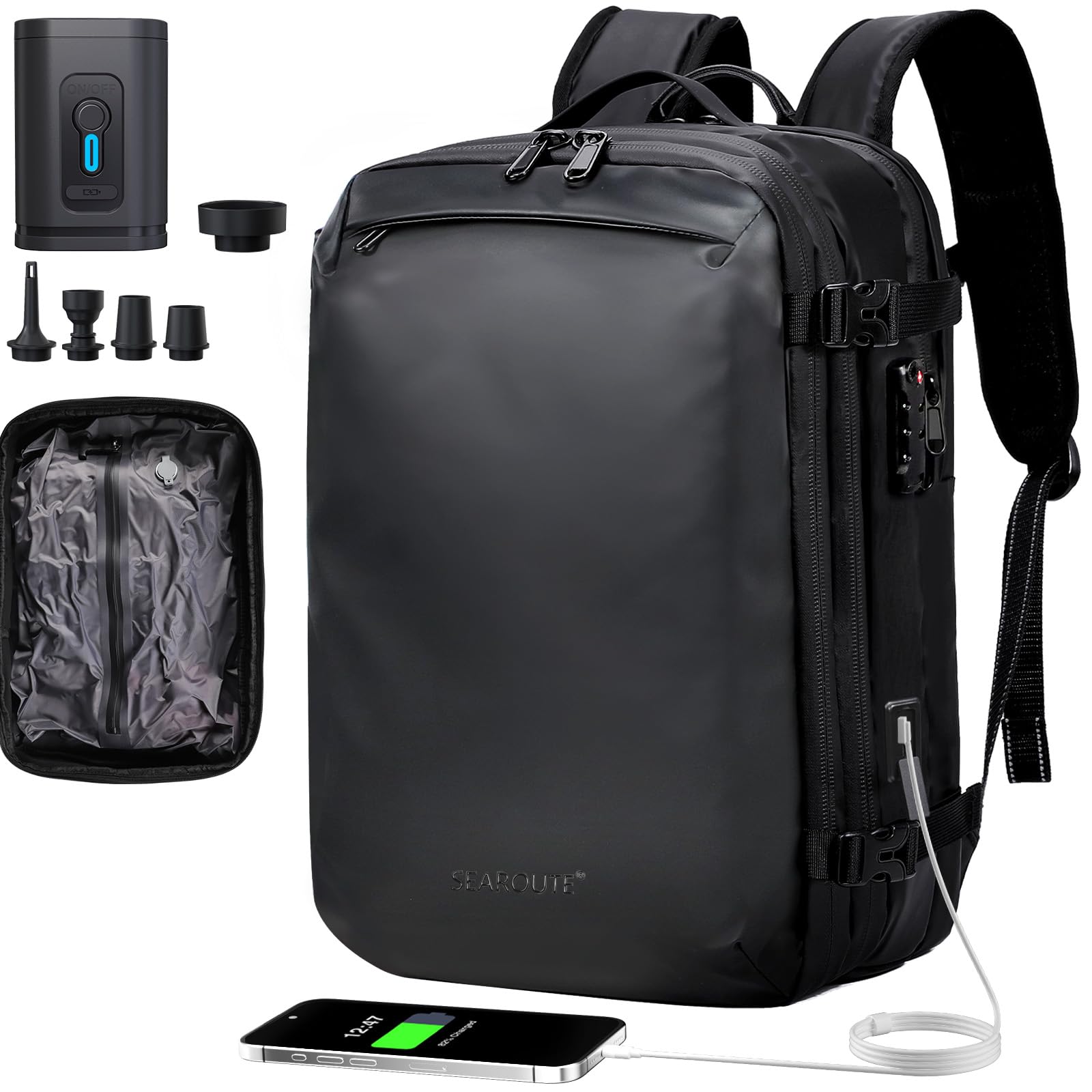 H.yeed 30L-60L Expandable Vacuum Travel Backpack | Waterproof USB Port
