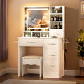 Untimaty Vanity Table with 180 LED Mirror, Stool & 5 Drawers – White