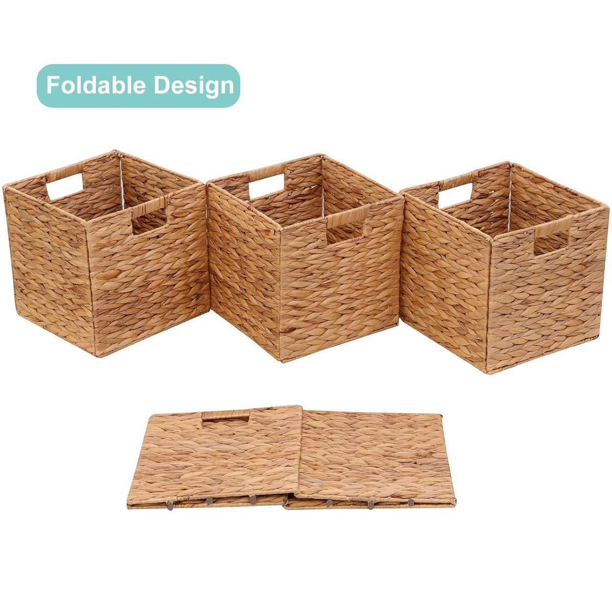 6 Pcs Water Hyacinth Storage Baskets, Square Woven Baskets under Shelf Cabinet30 x 30cm - image 2