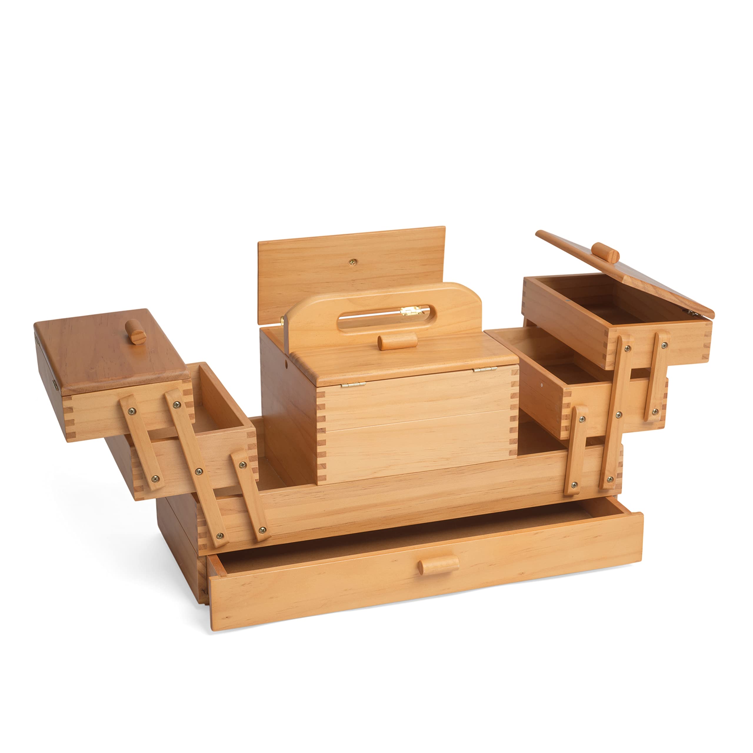 Hobby Gift Wooden Cantilever Sewing Box | 3-Tier Craft Storage with Drawer