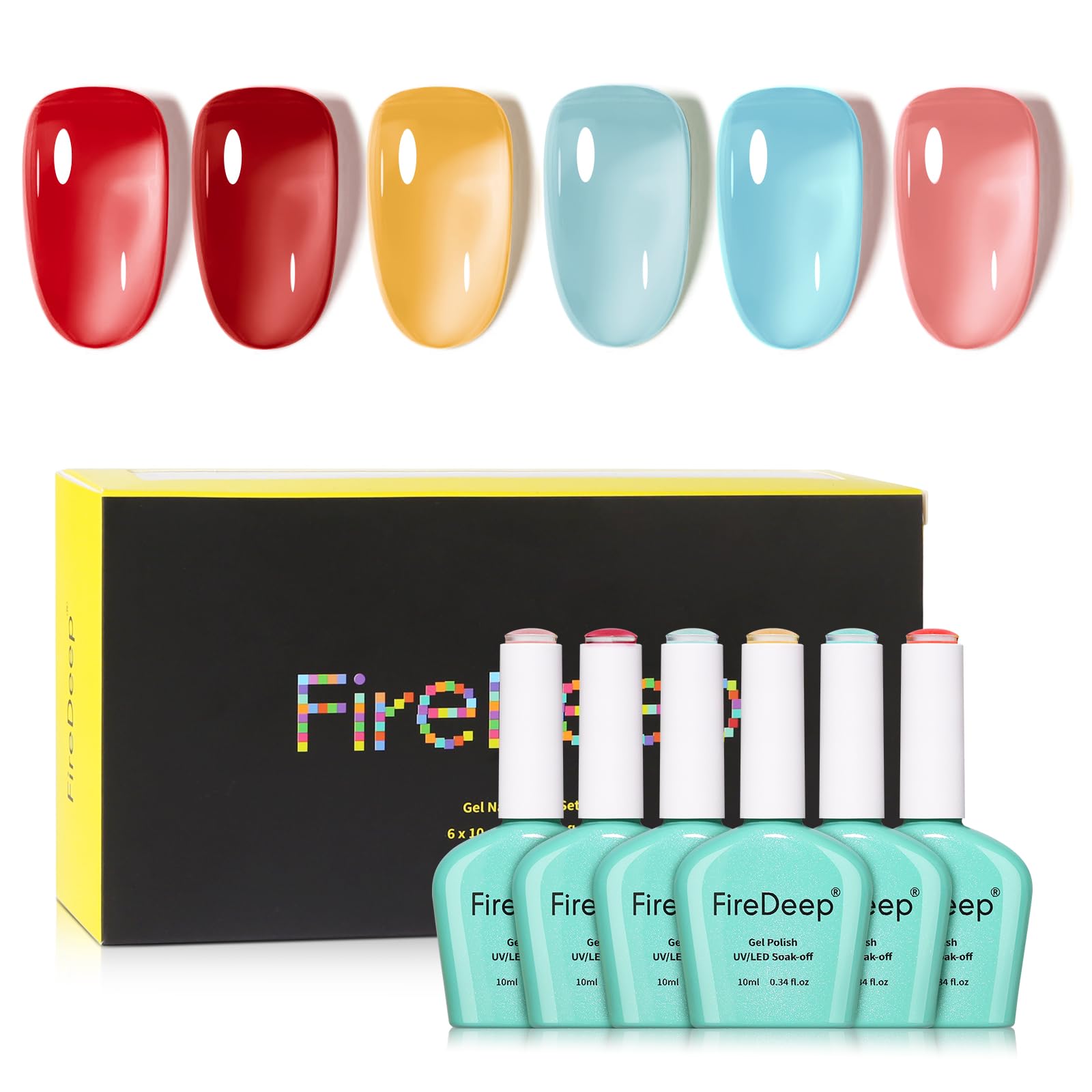 Firedeep Hema Free Jelly Gel Polish Set - 6 Color Sheer Pink Red Blue Kit