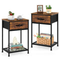 UOMIO Bedside Cabinets Set of 2 – Rustic Wood Nightstands with Drawers