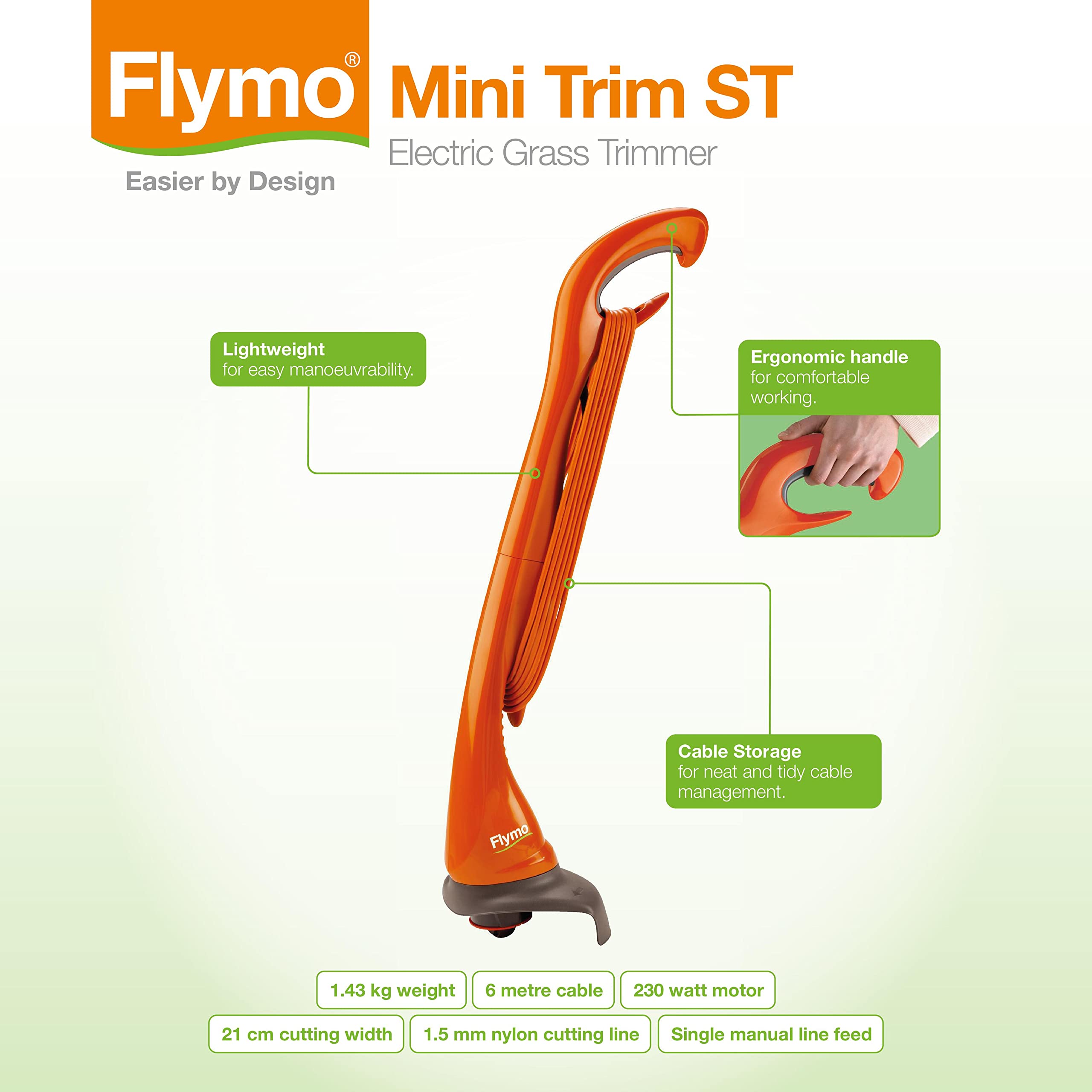 Flymo Mini Trim ST Electric Grass Trimmer – 230W Motor, 21cm Cut