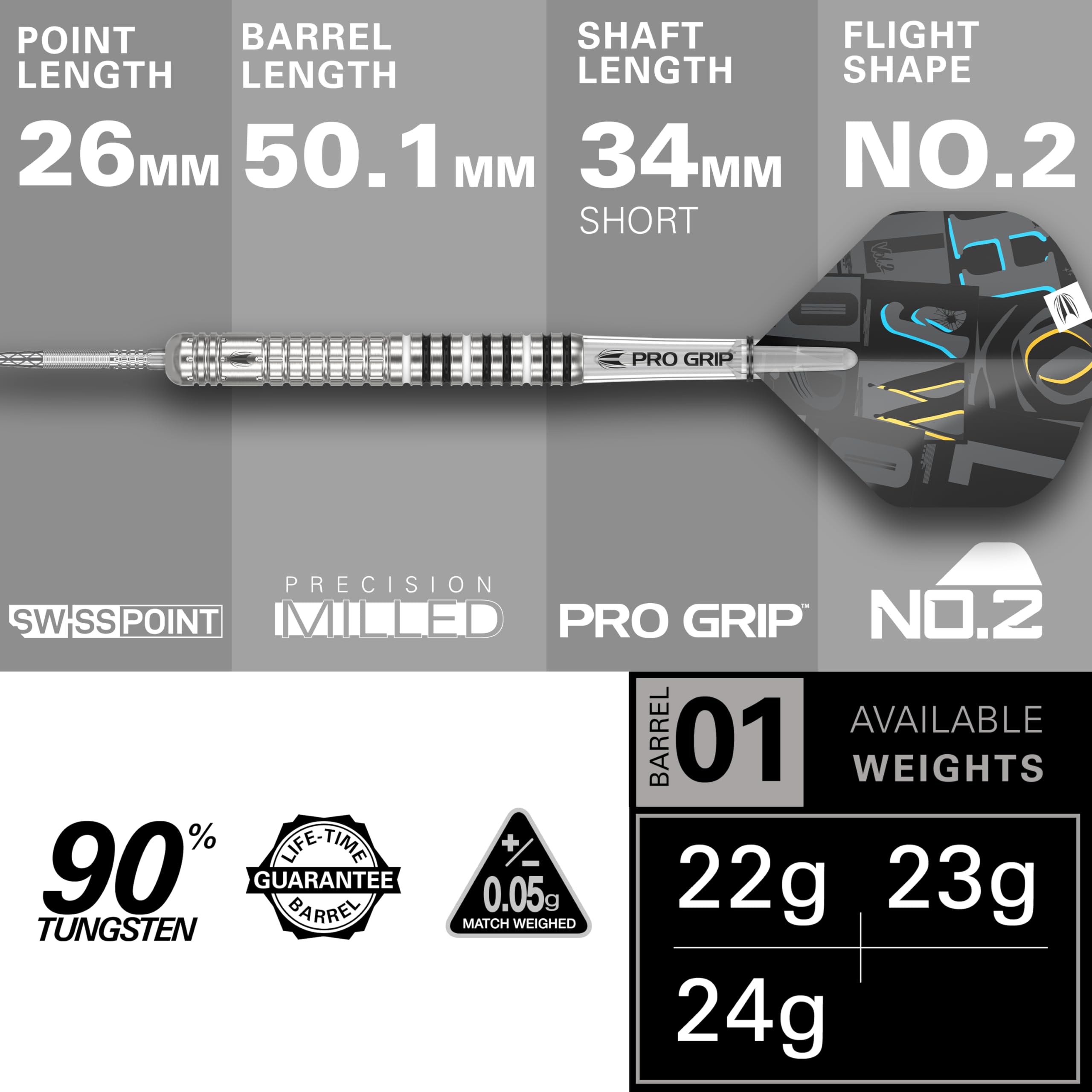 Target Darts Chris Dobey G1 22g 90% Tungsten Swiss Point Steel Tip Set