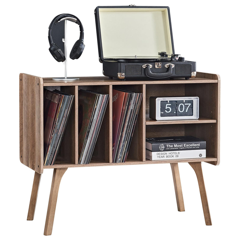LELELINKY Record Player Stand, 4 Compartments, Holds Up to 220 Records