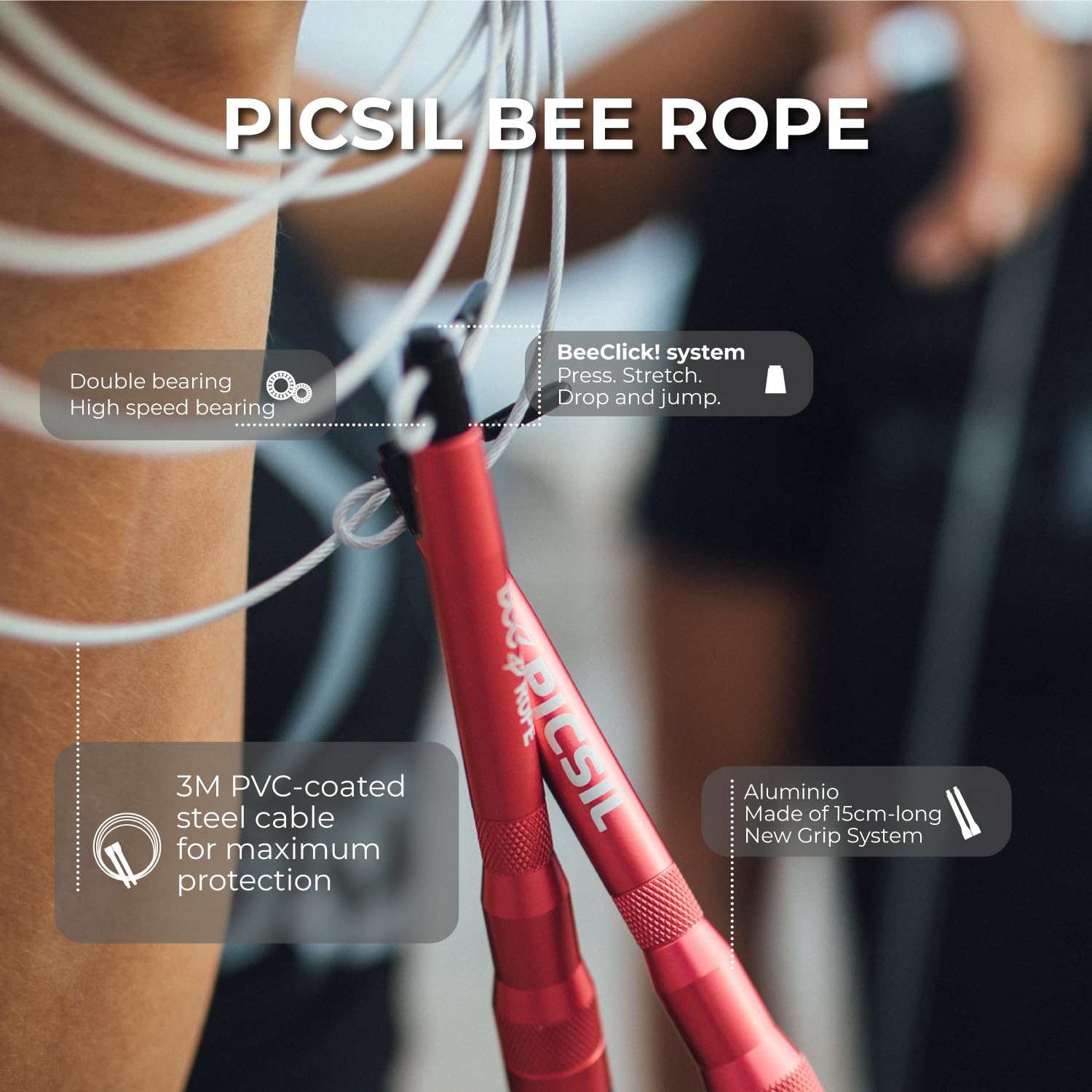 PICSIL BEE High Speed Skipping Rope – Aluminum Self-Adjusting Jump Rope