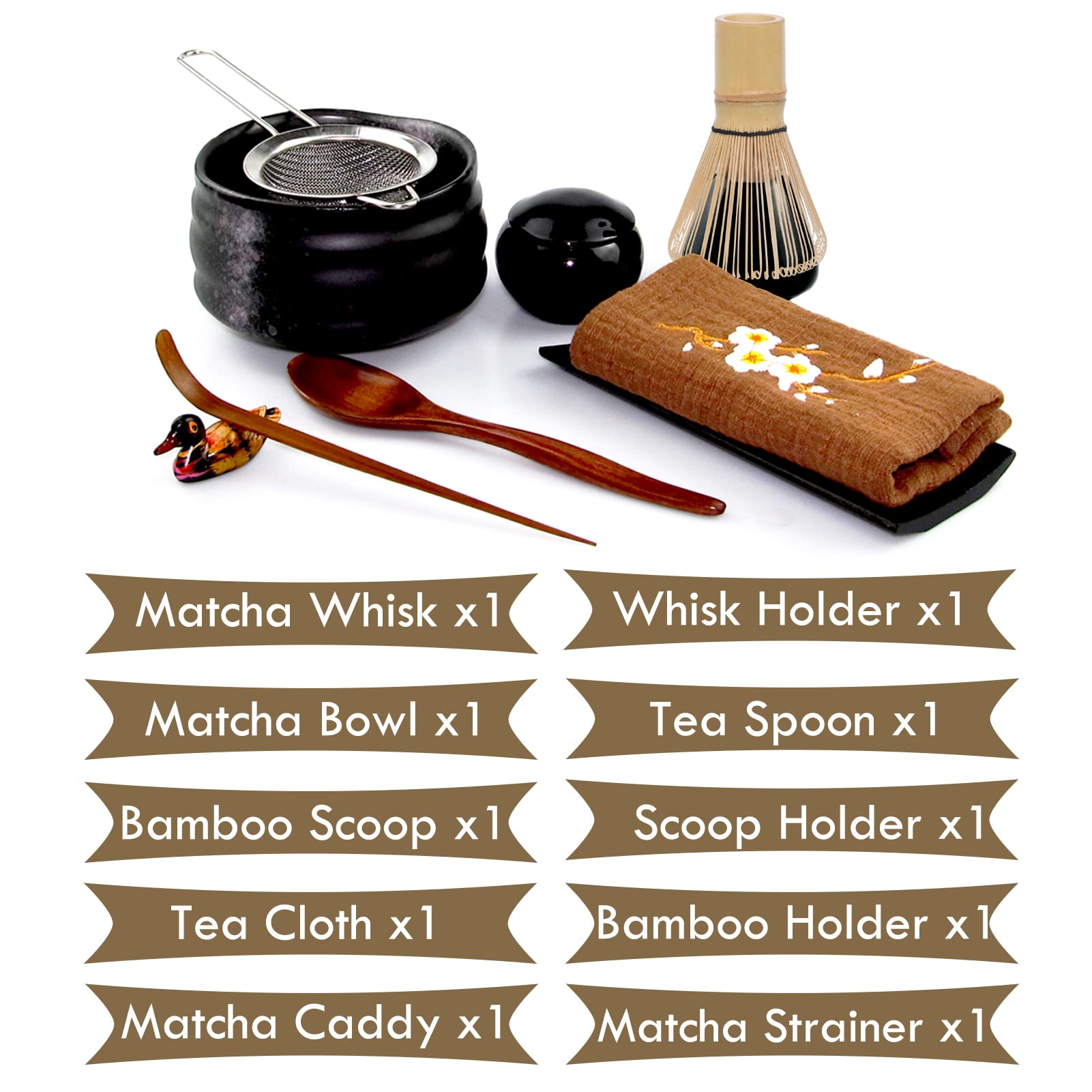 Artcome 10-Piece Japanese Matcha Tea Set | Bamboo Whisk & Bowl - Black