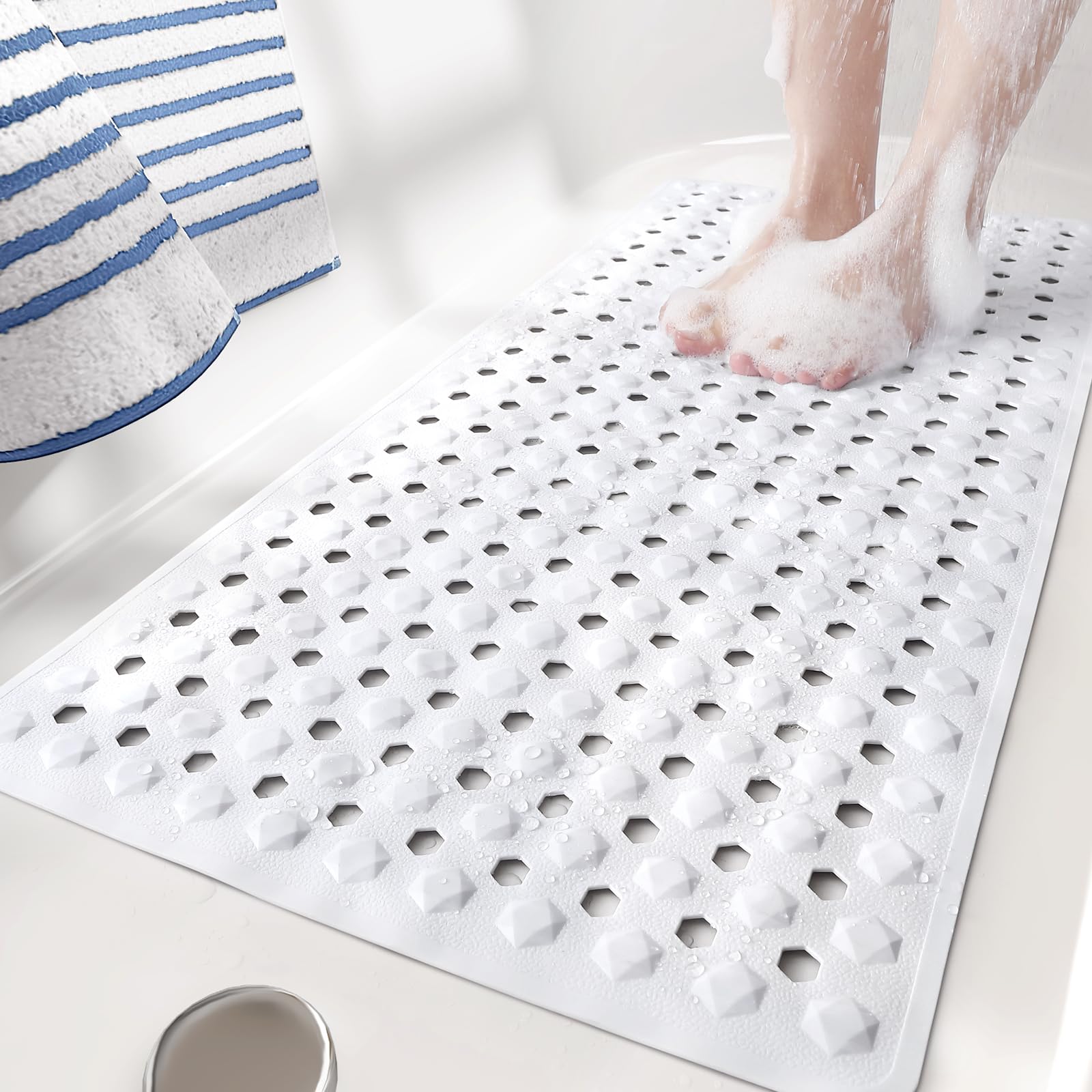 Color&Geometry Non-Slip Bath Mat – Anti-Mould Massage Shower Mat, White