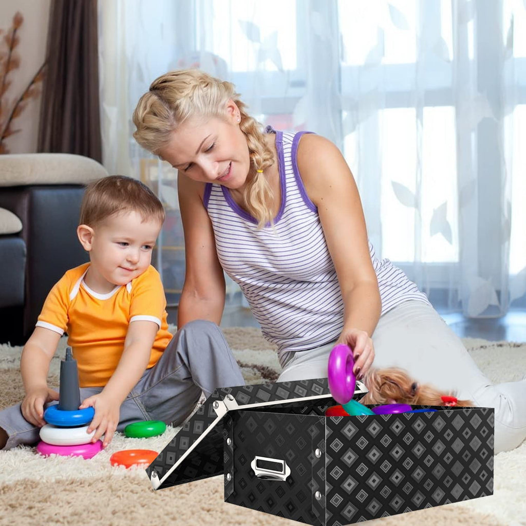 XUCHUN Storage Box with Lids Black, Set of 3 Waterproof Foldable Plastic Box Multiple Sizes for Socks/Office