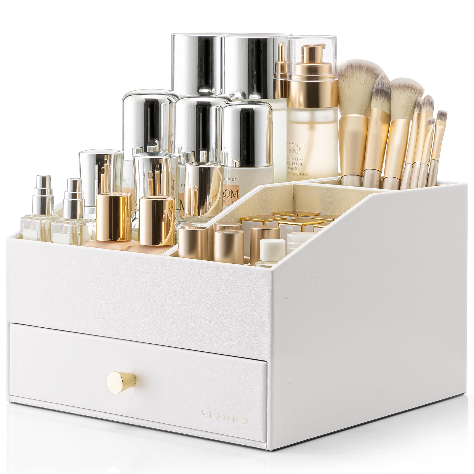 Vlando Makeup Organiser with Drawer | White Skincare & Jewellery Storage
