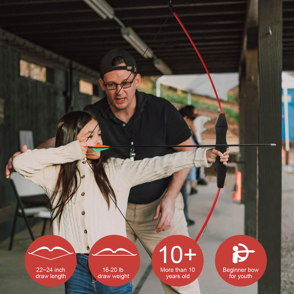 Dostyle Recurve Bow and Arrow Set for Youth Beginners – Red, 20lb