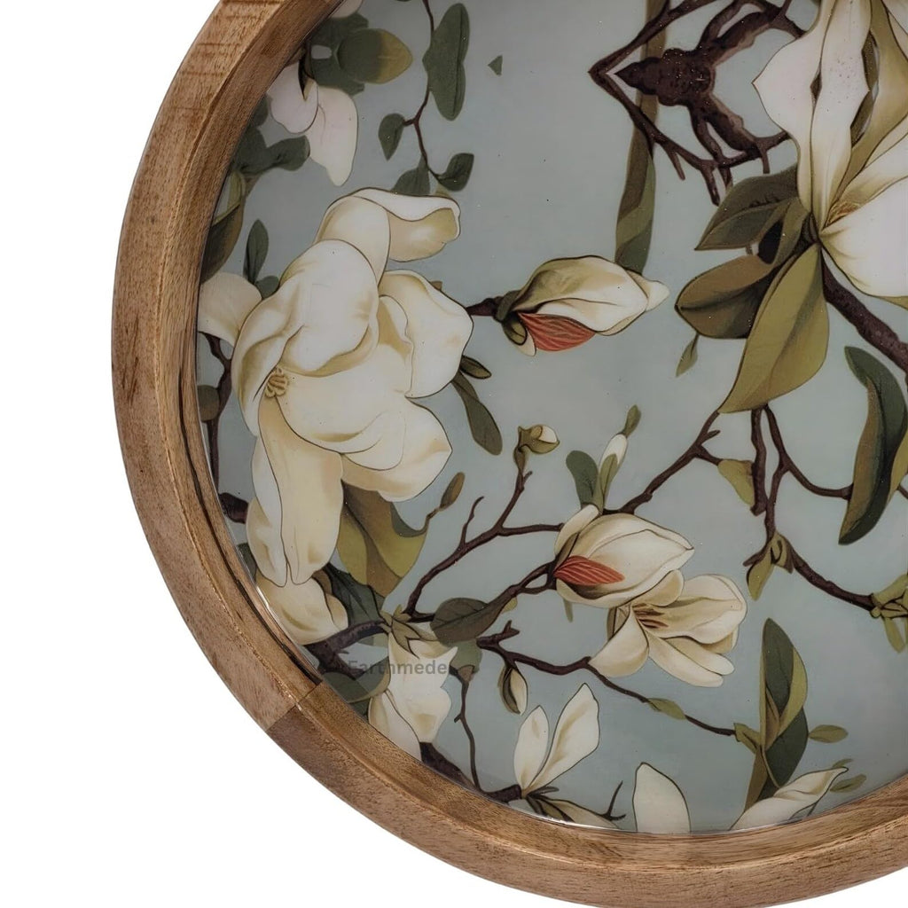 Woodmede Mango Wood Side Table 18” – Handmade Round Accent Table with 38cm Resin-Coated Enamel Top - image 2