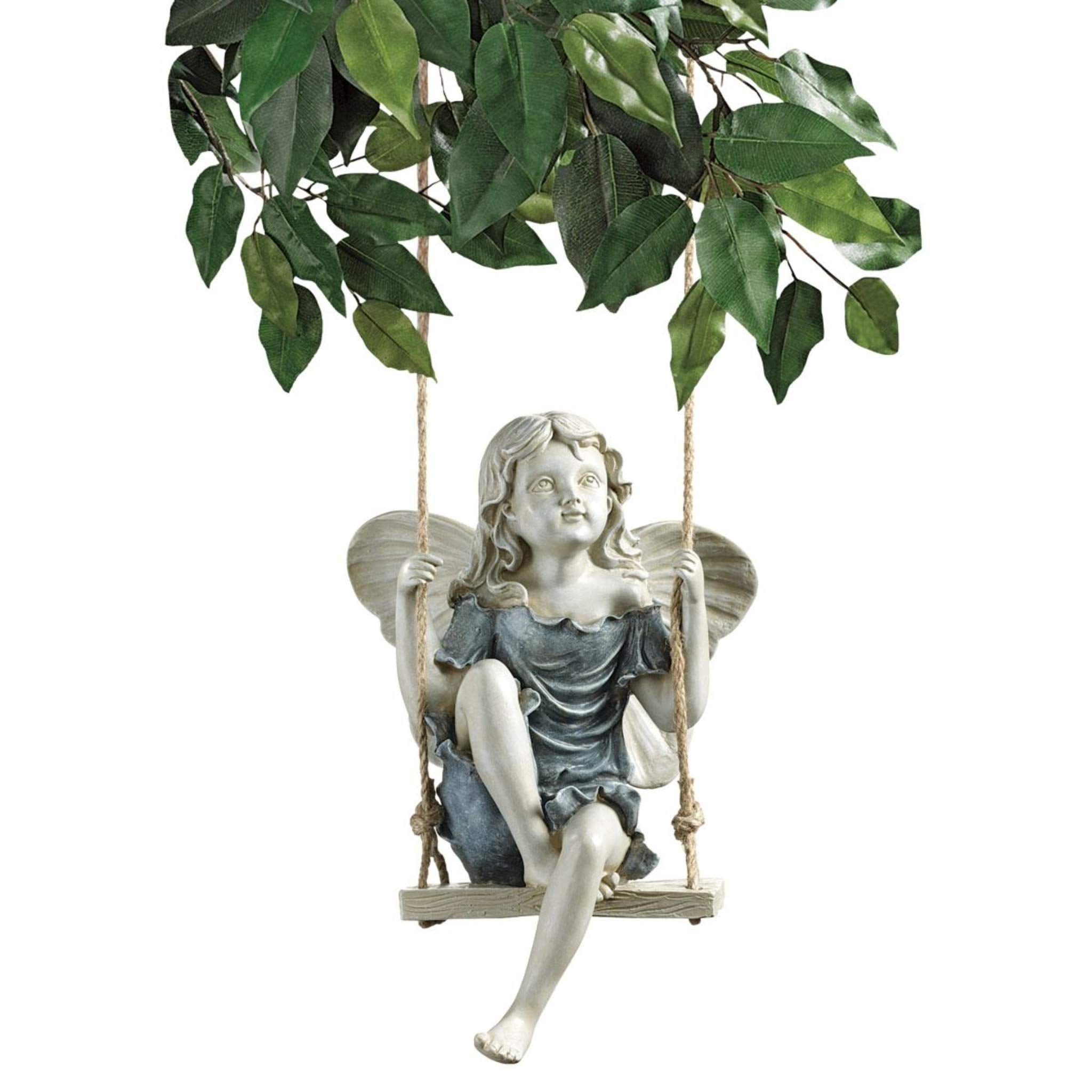 Design Toscano Summertime Fairy on a Swing Hanging Garden Statue, 29 cm