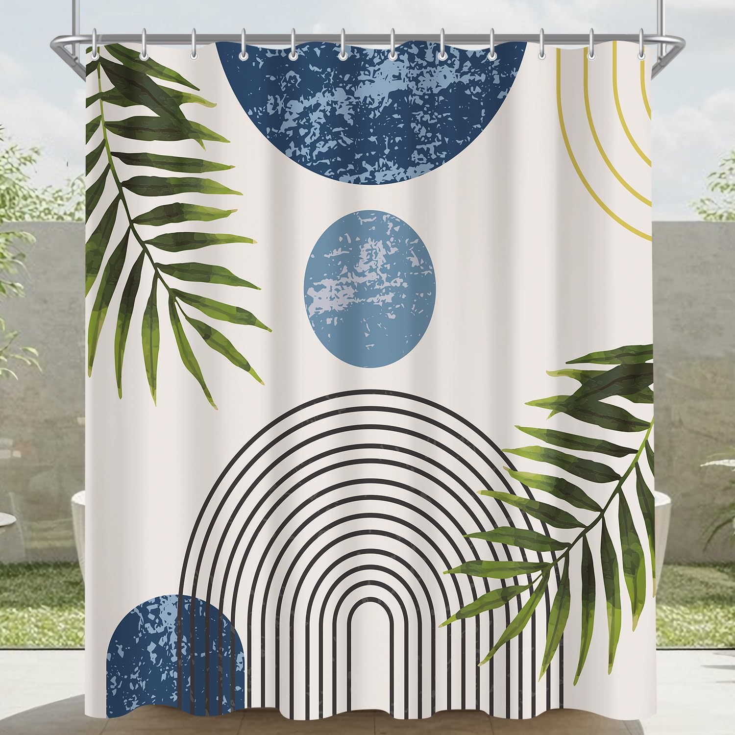 Lerores Blue Leaves Shower Curtain – Anti-Mould Waterproof Polyester