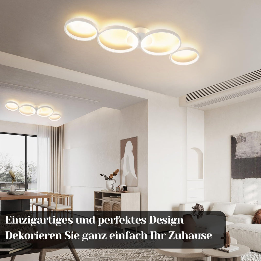 GBLY Modern LED Ceiling Light – 4-Ring Aluminium Lamp, 3000K Warm White
