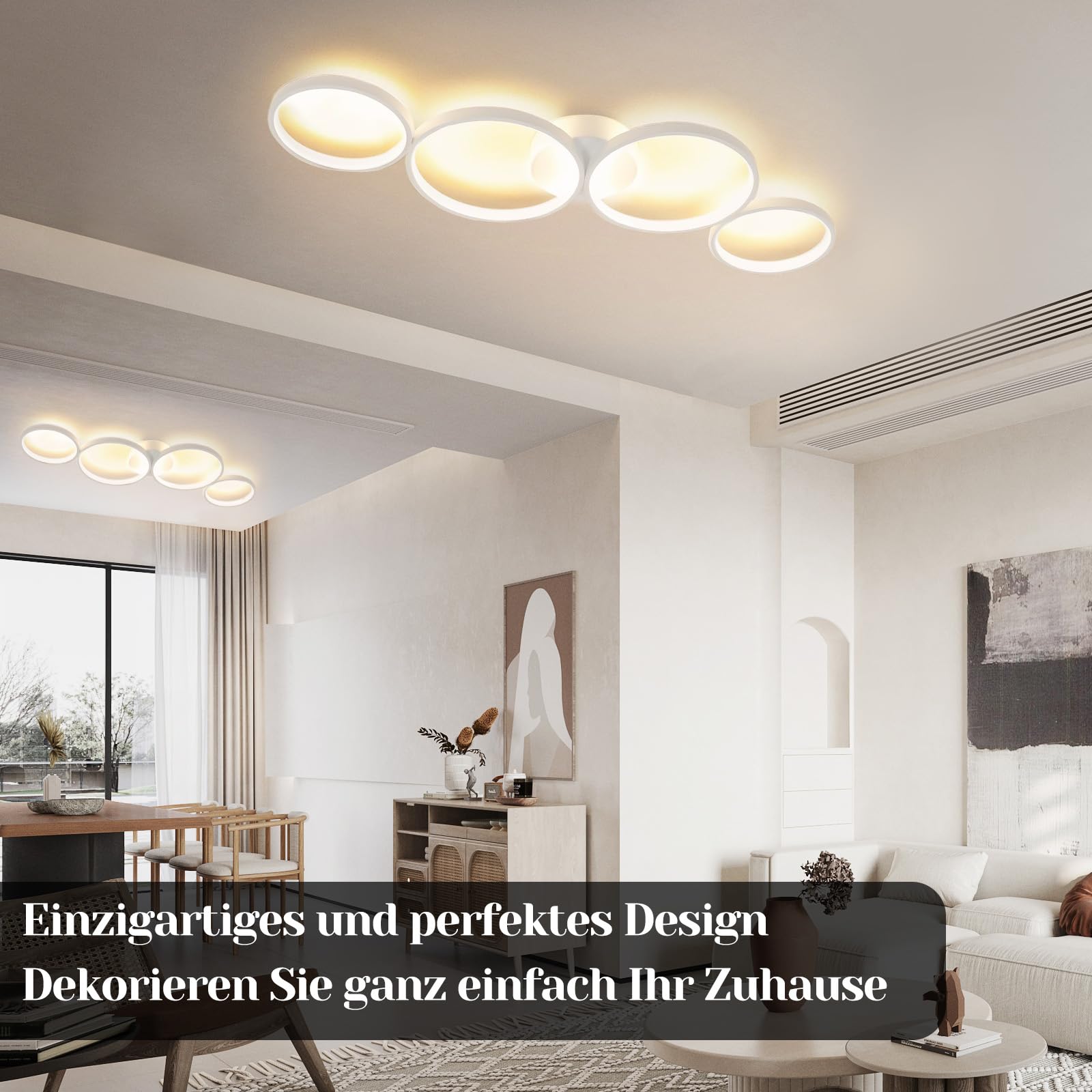 GBLY Modern LED Ceiling Light – 4-Ring Aluminium Lamp, 3000K Warm White