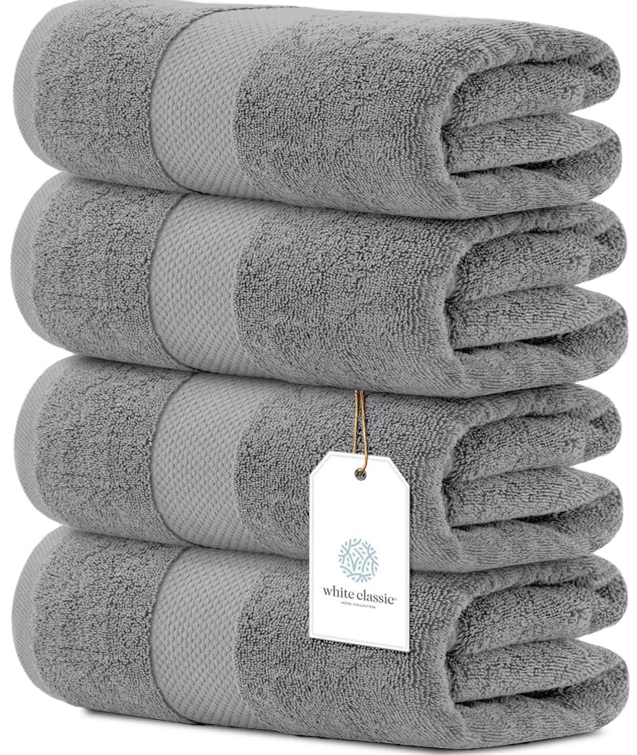 White Classic Luxury Bath Towels – 4 Pack 100% Combed Cotton Hotel Quality