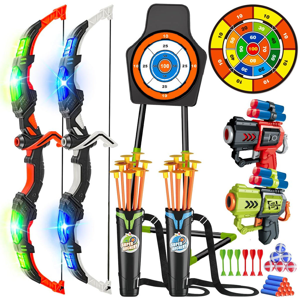 VATOS 2-Pack Archery Set for Kids – Light Up Bow and Arrow Toy with Target