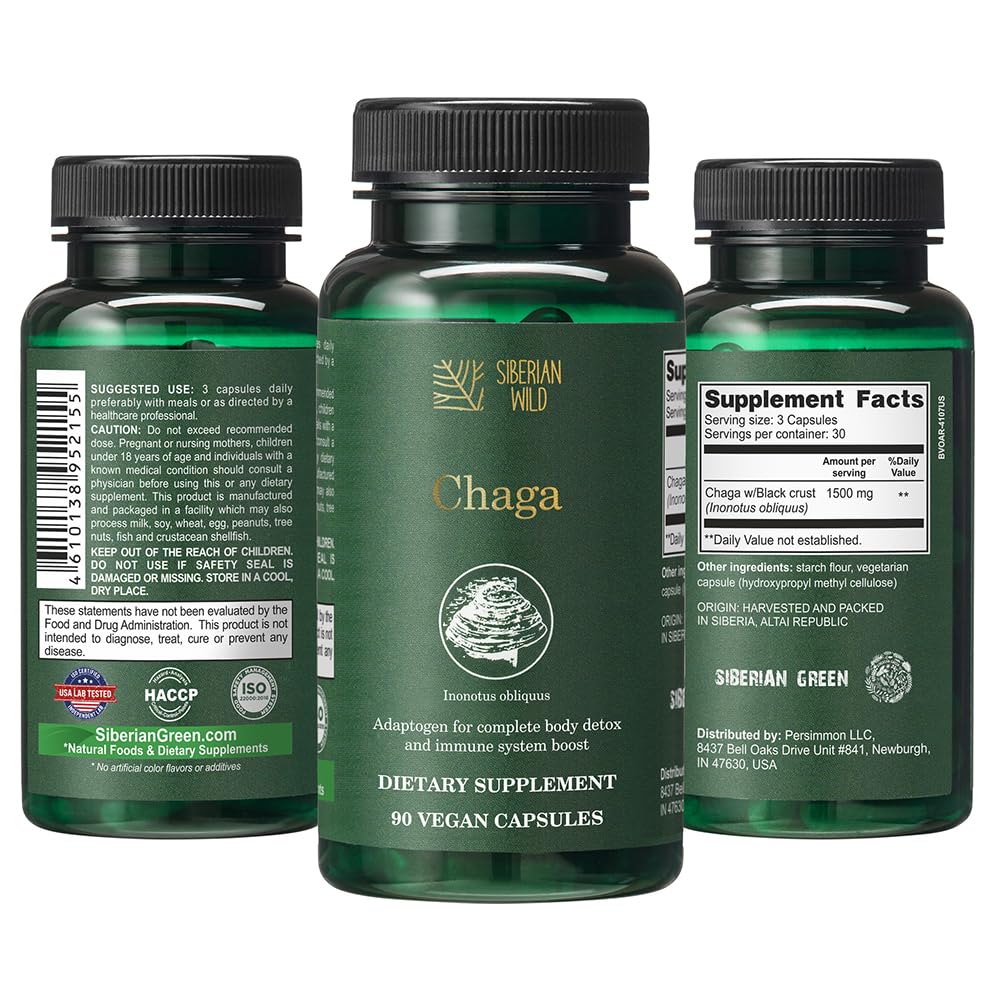 Wild Siberian Chaga Mushroom 500mg - 90 Vegetarian Capsules