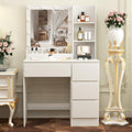 Umeiga Makeup Vanity Desk with Lighted Mirror, 4 Drawers & Storage Shelves