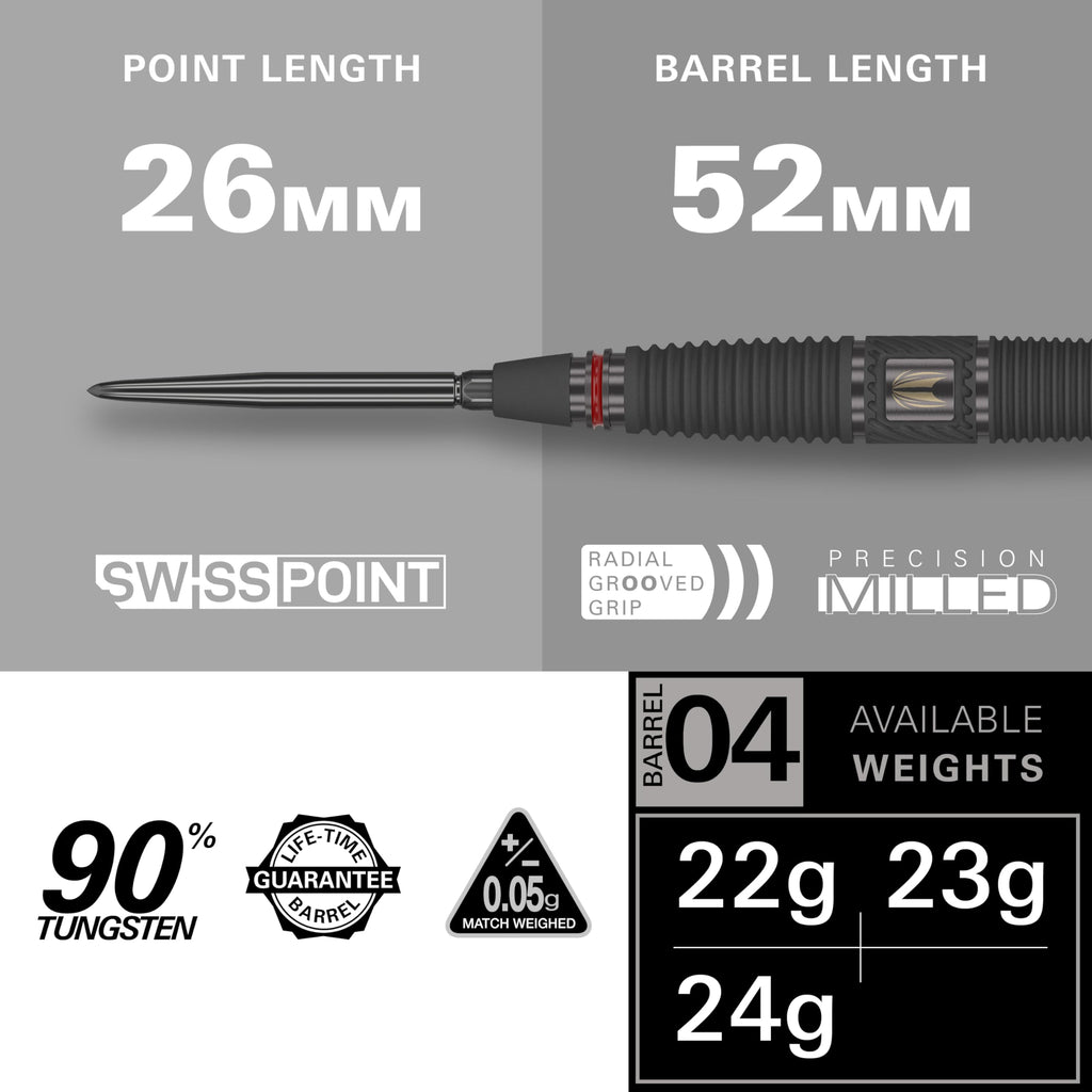 Target Darts Scope 04 Steel Tip Darts - 90% Tungsten 22g Swiss Point Set