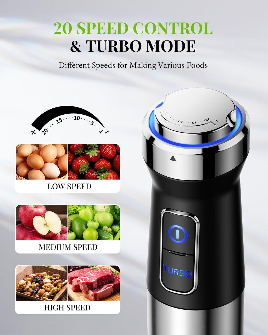 SHARDOR 6-in-1 Hand Blender – 1200W Immersion Stick Mixer with 20 Speeds