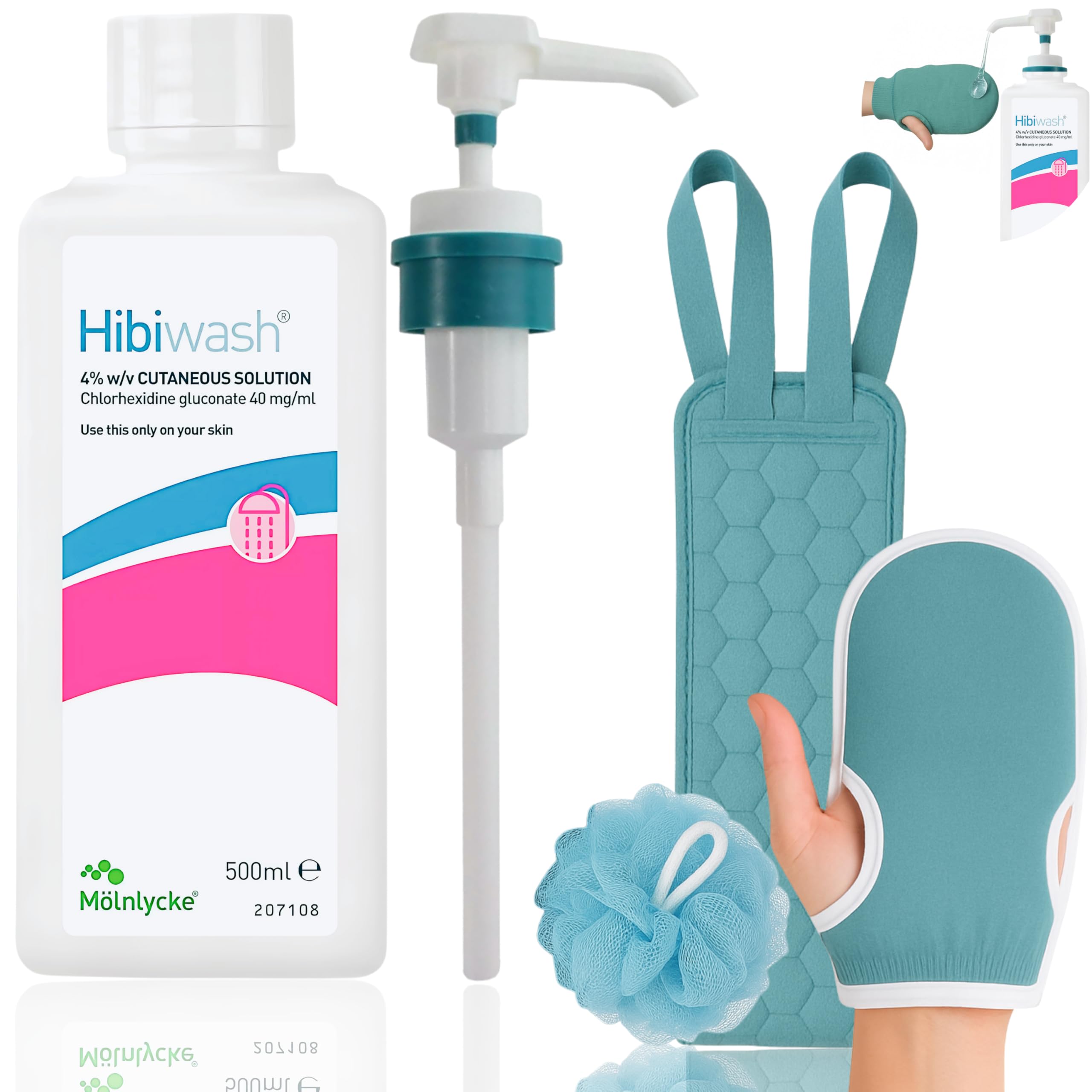 Hibiwash Antibacterial Body Wash Kit – 500ml Hibiscrub with Pump & Cloths