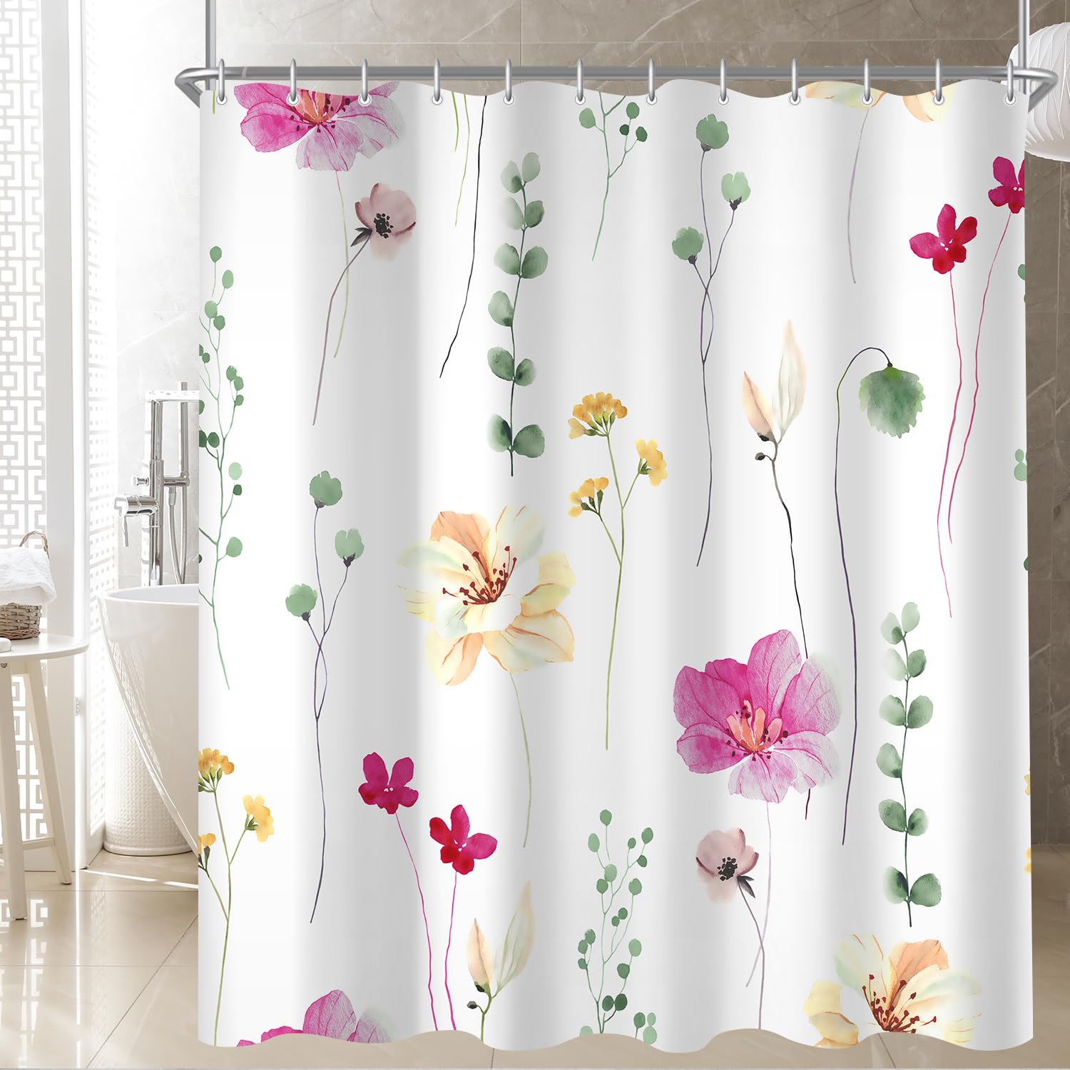 Lerores Shower Curtain – Pink & Green Anti-Mould Polyester, 180x200cm