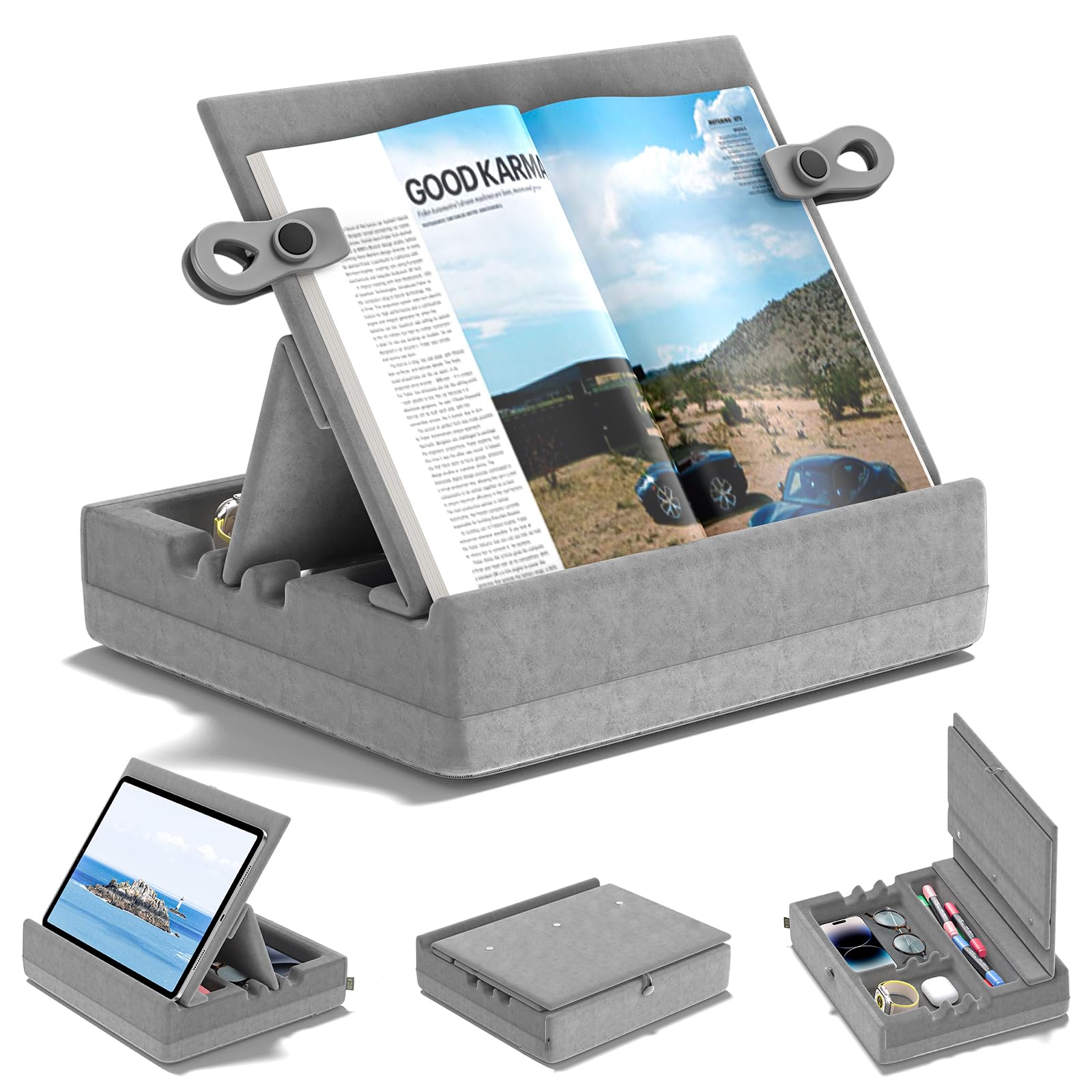 KDD Book Stand Holder | Multi-Angle Reading Pillow with Organizer Tray