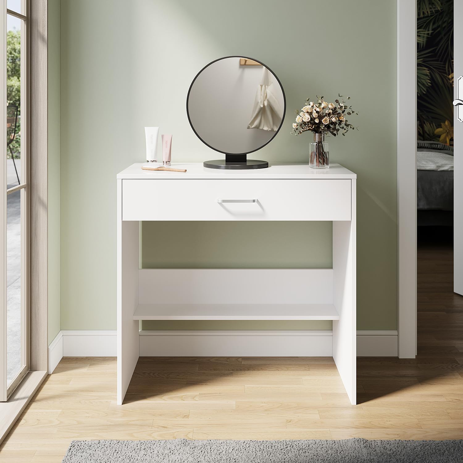ZANOFIRA White Modern Dressing Table - Makeup Vanity Desk with Organizer