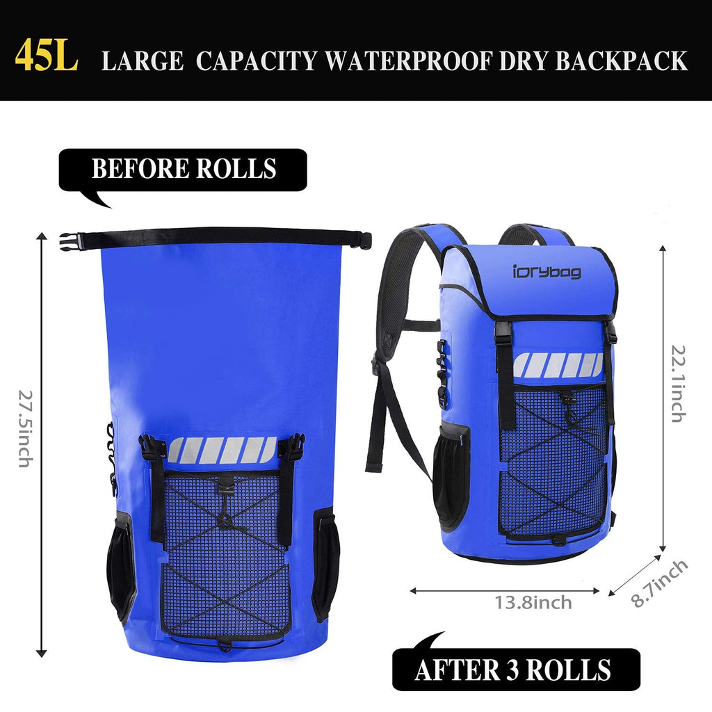 IDRYBAG Waterproof Backpack – 45L Heavy Duty Dry Bag with Laptop Sleeve
