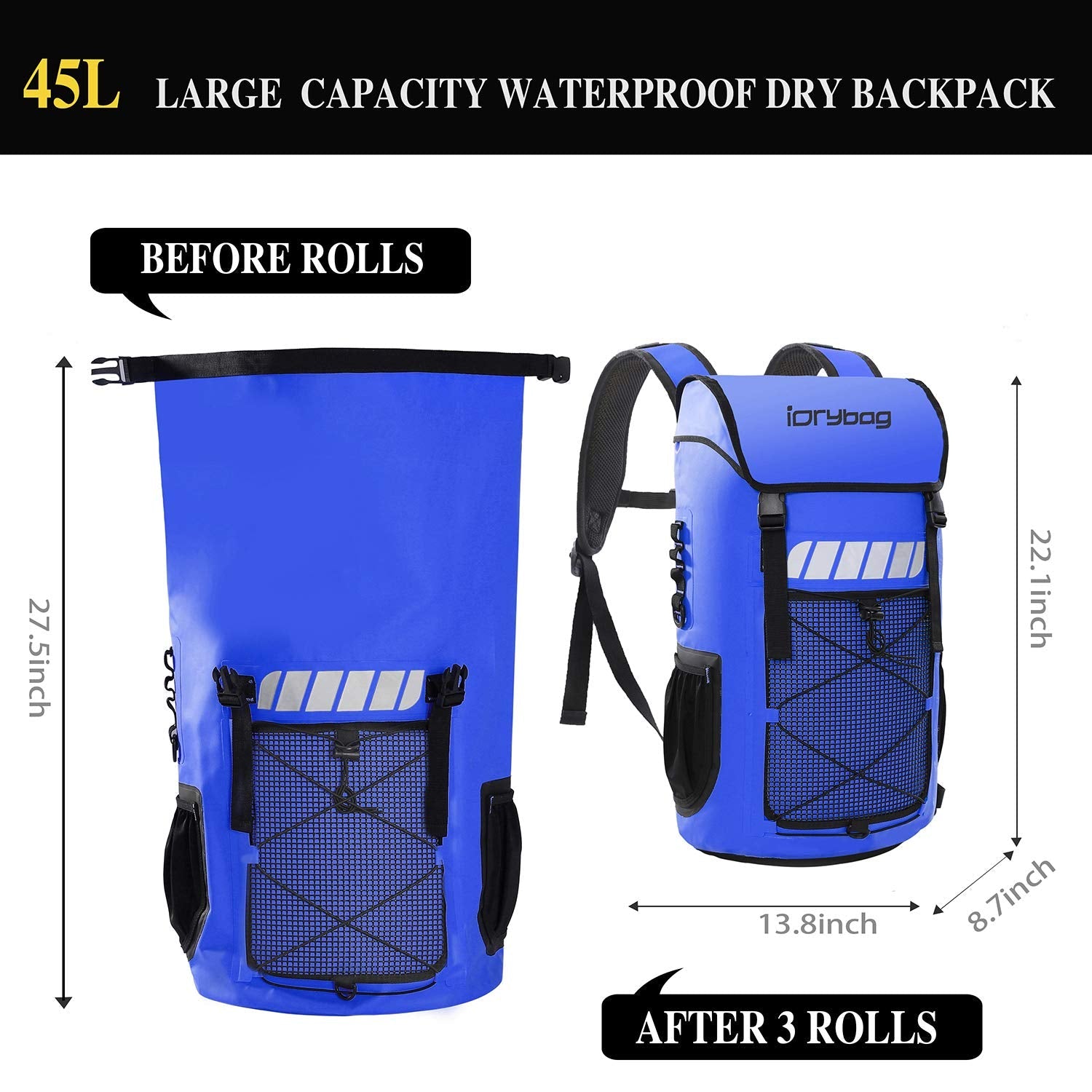 IDRYBAG Waterproof Backpack – 45L Heavy Duty Dry Bag with Laptop Sleeve