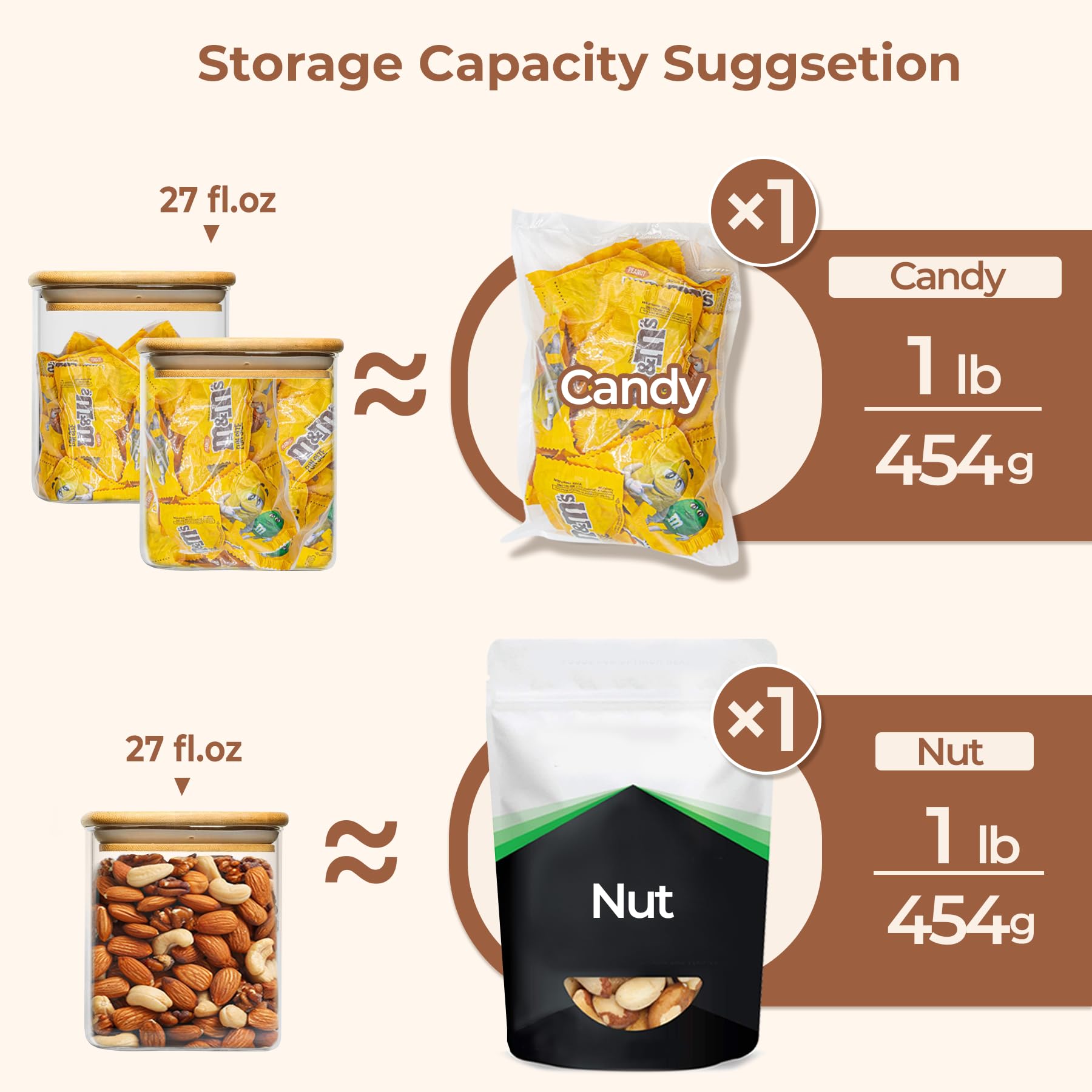 27oz Glass Food Storage Jars with Airtight Bamboo Lids - Set of 6