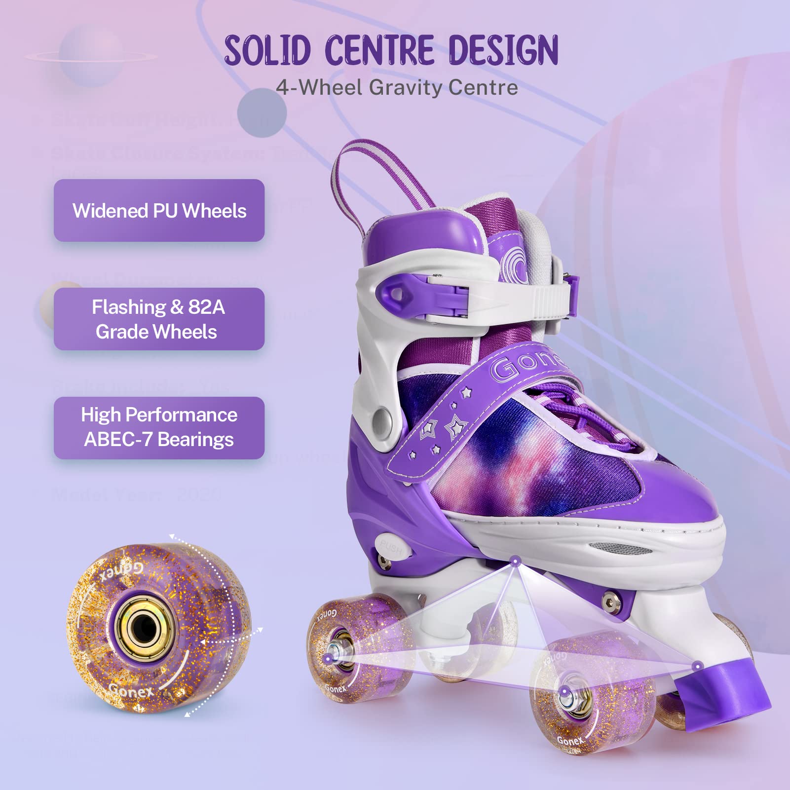 Gonex Adjustable Roller Skates | Light Up Quad Skates for Kids & Beginners