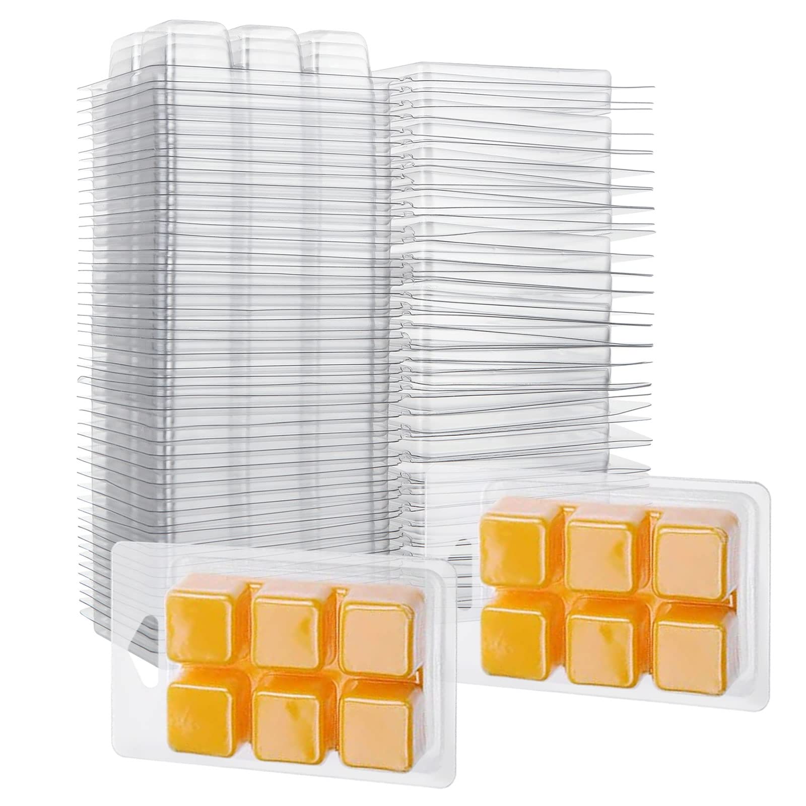Aselected 100 Pcs Wax Melt Molds - 6 Cavity Clear Plastic Clamshell Trays