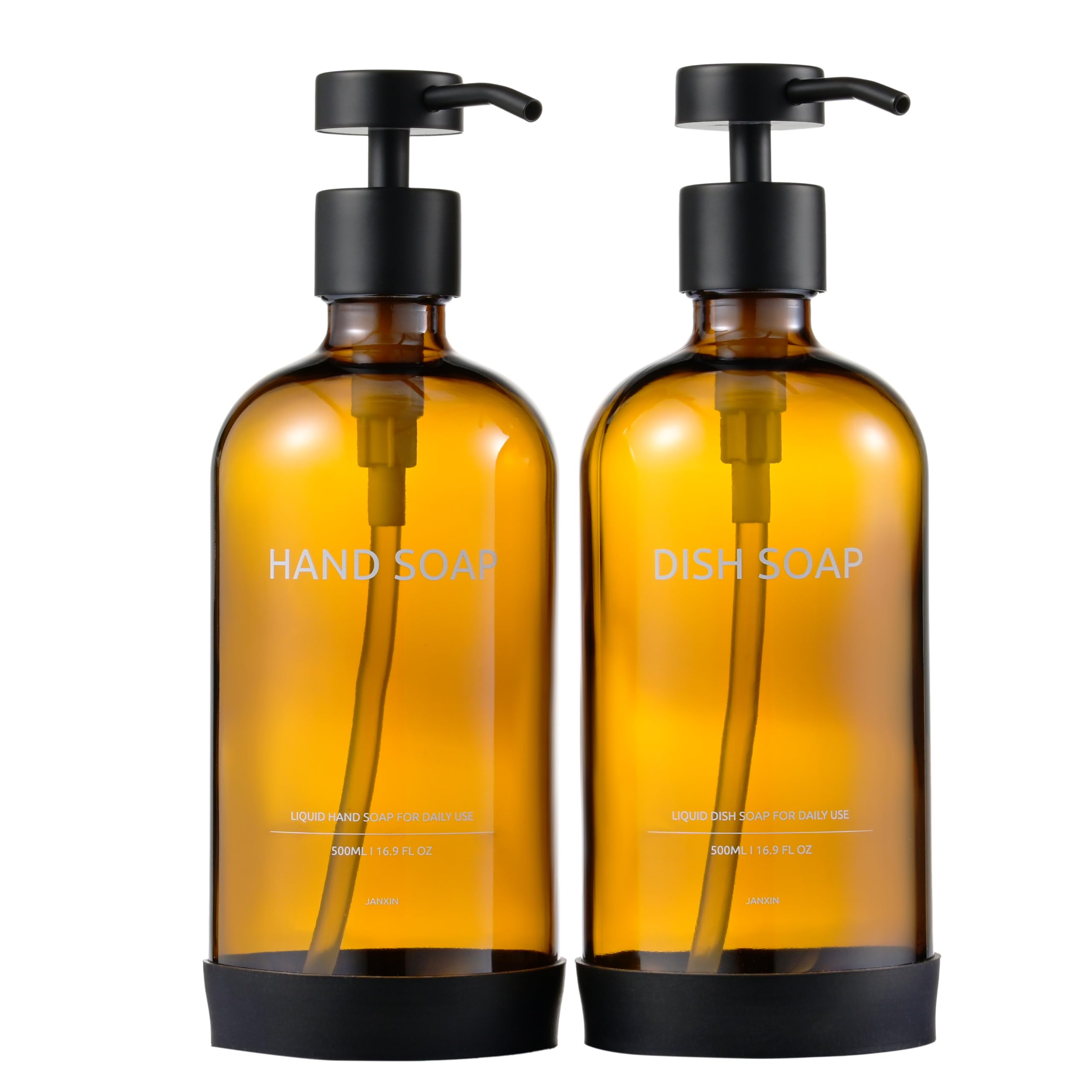 Janxin Set of 2 Glass Soap Dispenser 500ml | Stainless Steel Pump