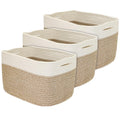 HMF Storage Basket with Hidden Handles, Set of 3, Cotton Basket, 37.5 x 25 x 22.5 cm, White/Brown - image 1