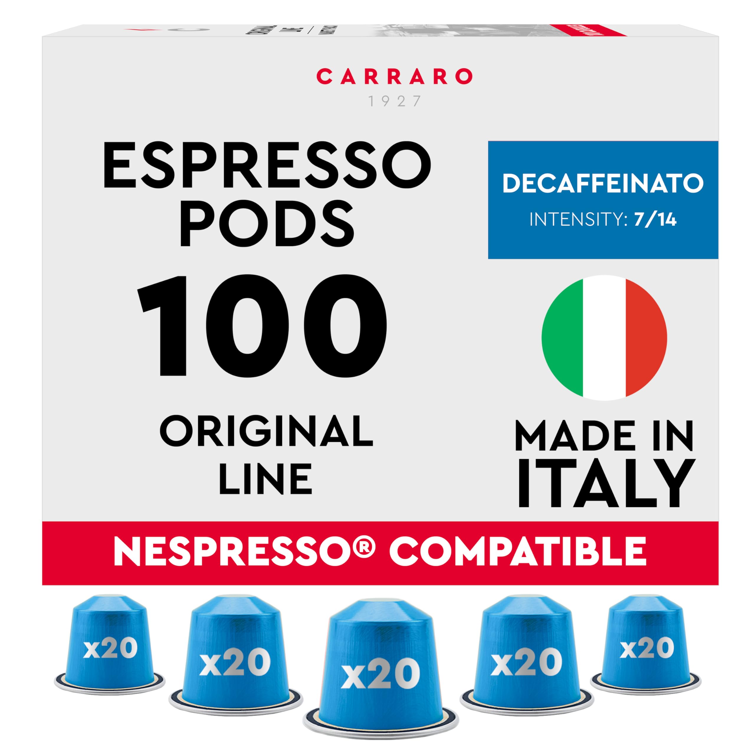 Carraro 1927 Decaffeinato – 100 Nespresso Compatible Aluminium Pods