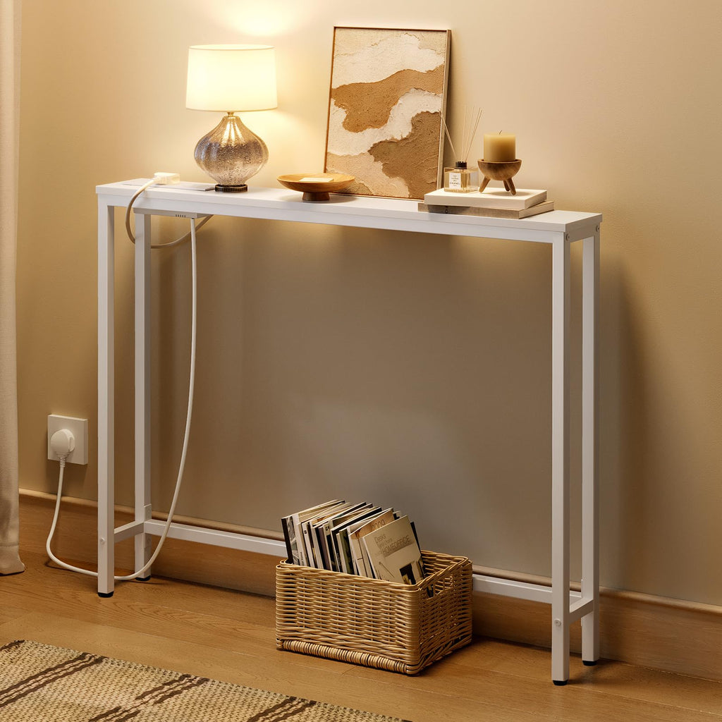 HOOBRO Slim Console Table with Charging Station | 100cm Narrow Sofa Table