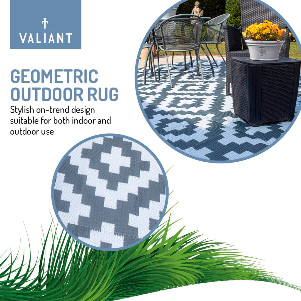 Valiant Outdoor XL Waterproof Rug – Grey Geometric Patio Mat – 3.6m x 2.7m